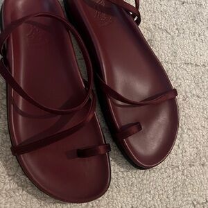 Ancient Greek Sandals Burgundy Leather Strappy Flat Sandals